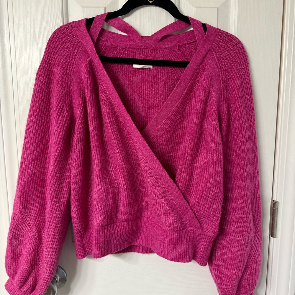 Anthropologie Pink V-Neck Sweater Wrap Style